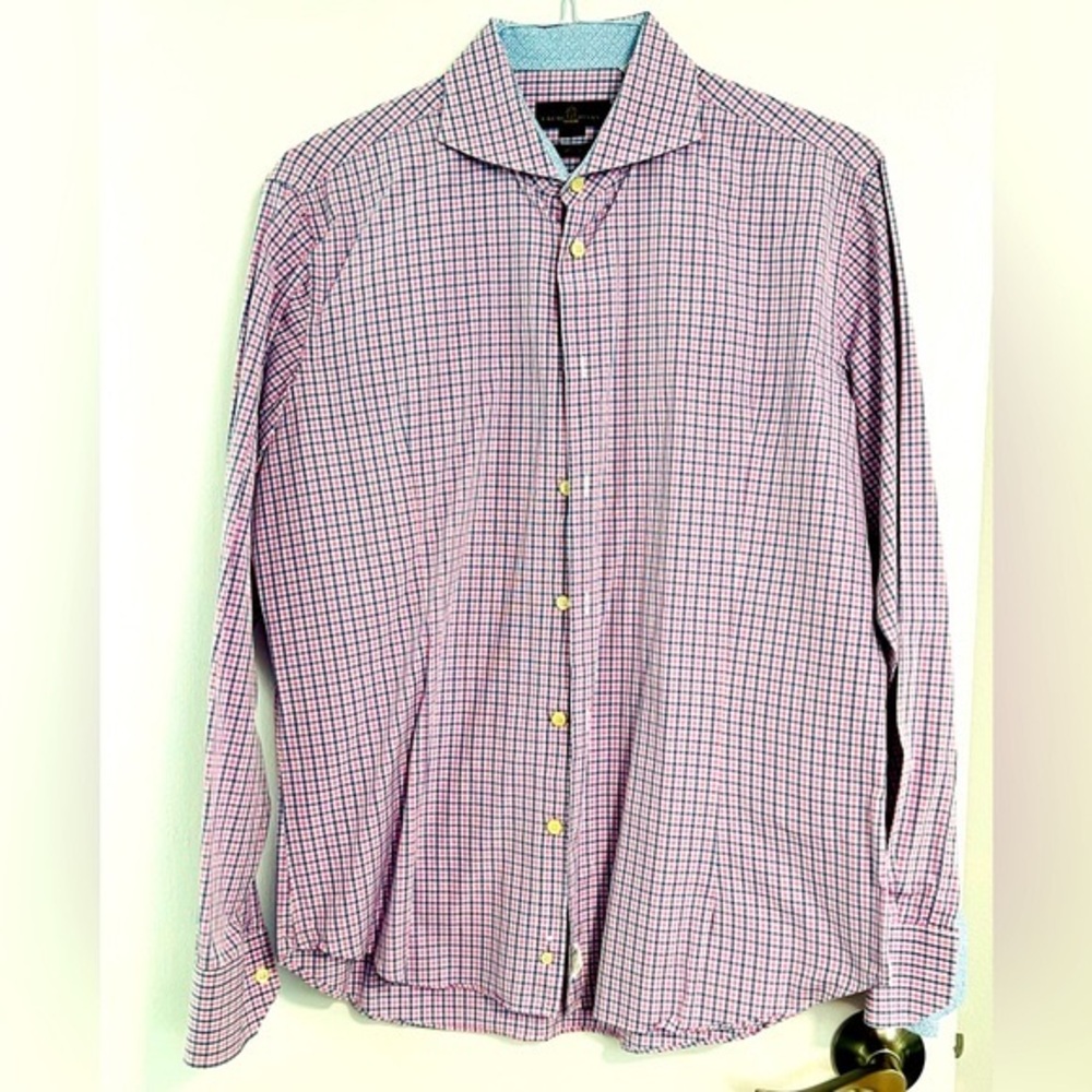 EREDI PISANO***Pink/Blue Checked Shirt**Italian Slim Fit Luxury Shirt**$…